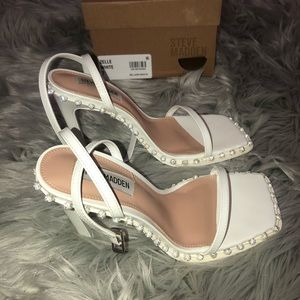 zelle white steve madden heels